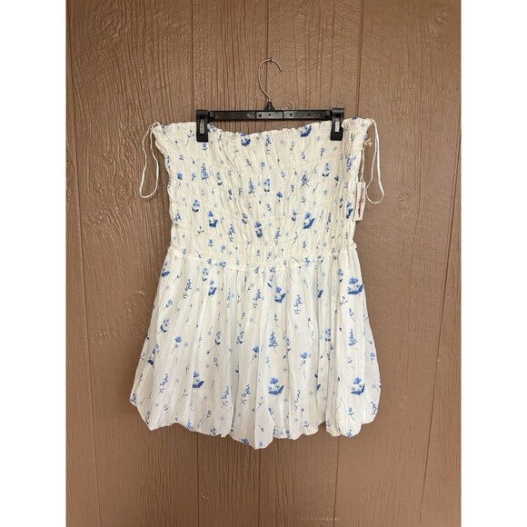 NWT Jessica Simpson Floral Strapless White And Blue Dress Fit And Flare Mini XL - Picture 1 of 6